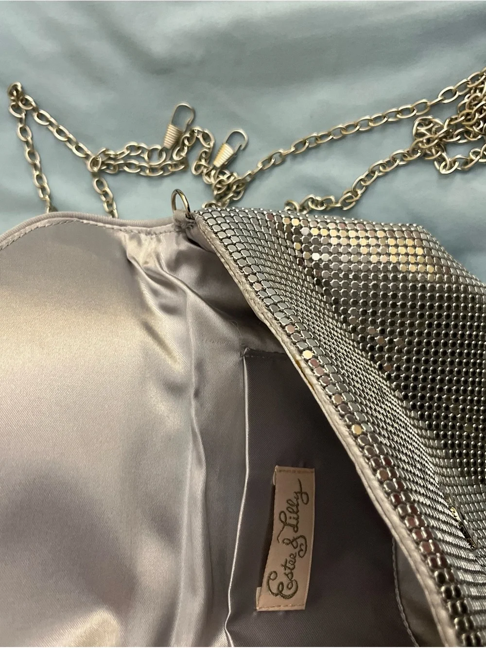 Metallic Silver Mesh Envelope Clutch